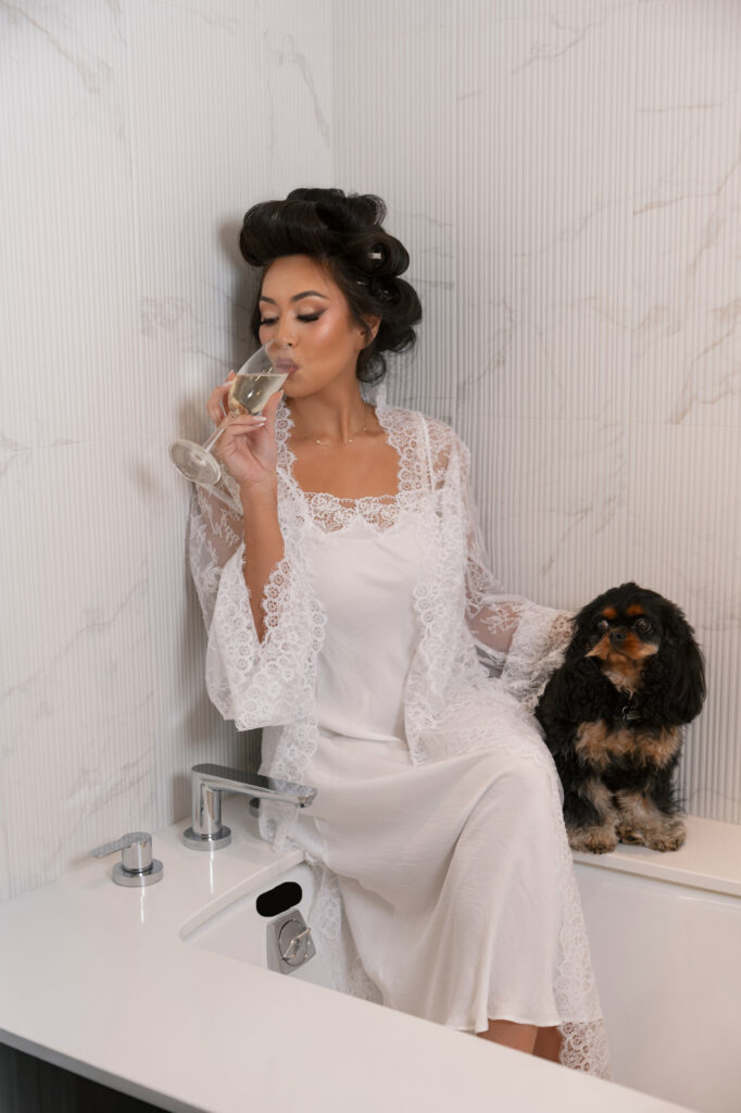 Fashion forward bride with puppy